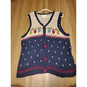 The Quacker Factory Ugly Christmas Sweater Vest Knit Cardigan Mittens Sz. 1X